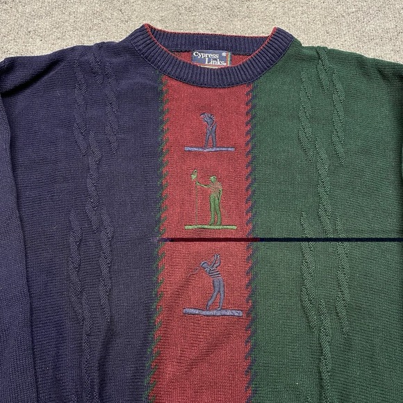 VTG Cypress Links Golf Wear USA Made Men's XL Cotton Knit Sweater Polo Cable 80s - Picture 1 of 9